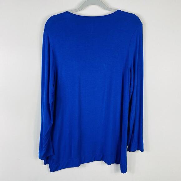 Chico's Size Medium 8 1 Lacing Detail Top Blue Long Sleeve - Picture 2 of 5